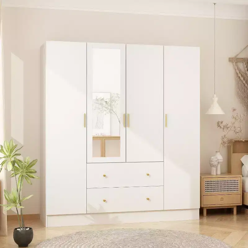Hitow Armoire 2-Large Drawer Center Hanging Area with Mirror Minimalist Style