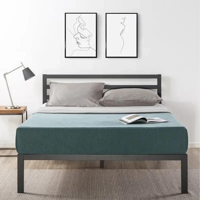14 Inch Metal Platform Bed with Wood Slat Support By