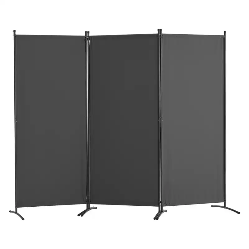 3-Panel Folding Room Divider, Fabric Privacy Screen, Gray