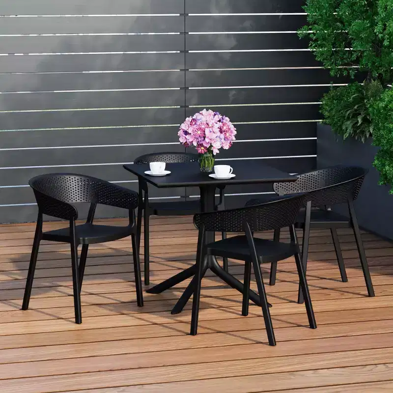 WestinTrends Playa 5-Piece Outdoor Resin Square Patio Dining Table Set with Stackable Patio Dining Chairs