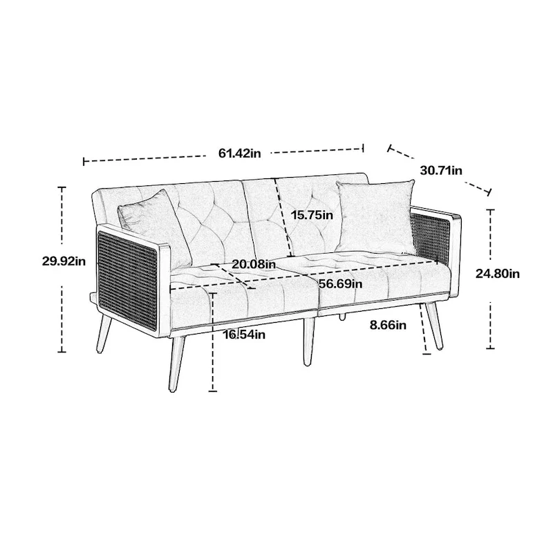 Velvet Upholstered Tufted Sleeper Loveseats Armsofa with Metal Feet