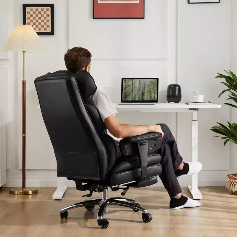 Bestier Executive Office Chair, PU Leather Big and Tall Office Desk Chair with Footrest Lumbar Support, Adjustable Reclining Height
