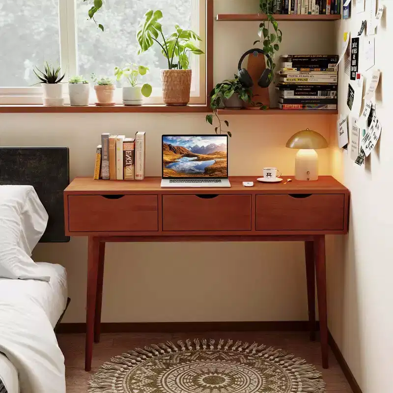 Costway Writing Desk 48 Computer Desk Mid Century Modern Work Table with 3 Drawers
