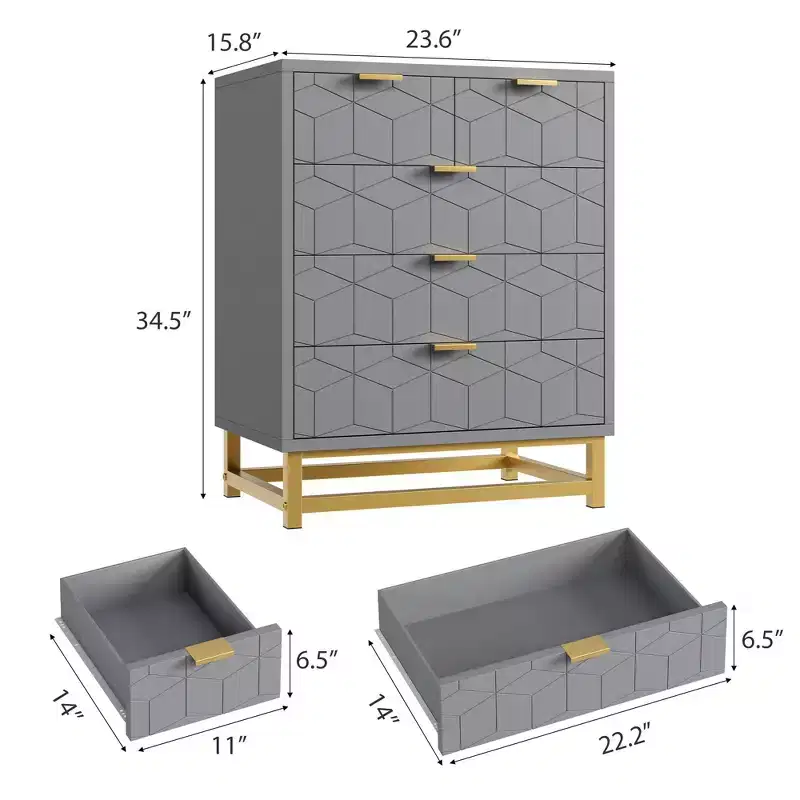 5-Drawer Dresser - Modern Grey Chest of Drawers with Metal Base for Bedroom/Living Room/Closet (Organizer Cabinet, Dimensions Not Specified)
