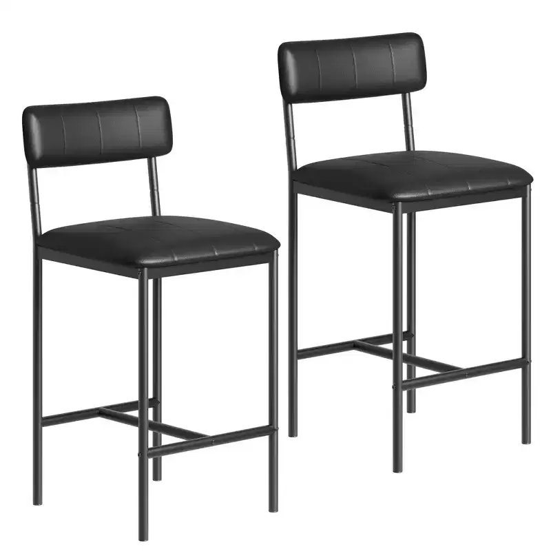 PU Leather Metal Bar Stool Set of 2, Bar Chair with Upholstered Chairs & Footrest,Dining Room Chairs Set for Small Space, Apartment, Black