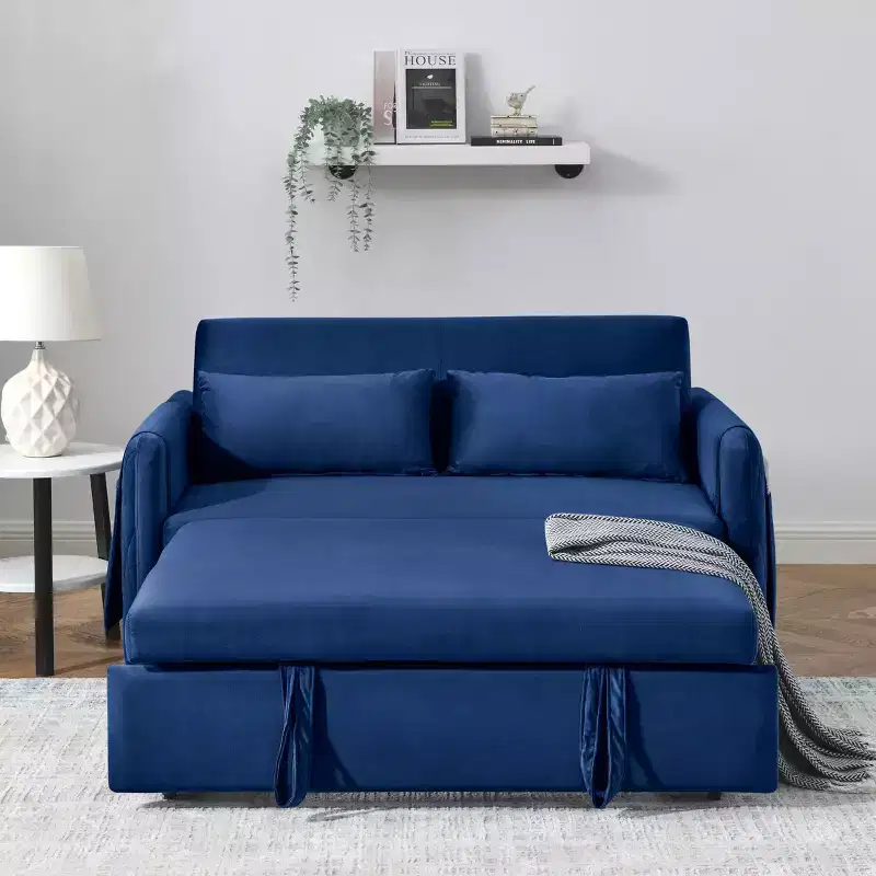 MAYEERTY Modern Convertible Sofa Bed with Arm Pockets & Adjustable Back