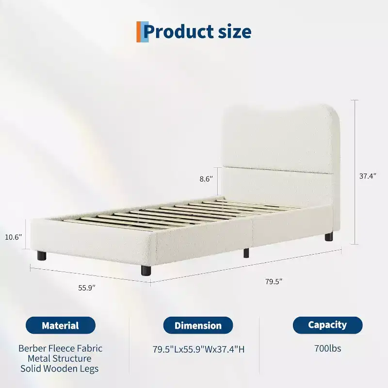 GustoWave Upholstered Boucle Bed Frame with Headboard, No Box Spring Needed
