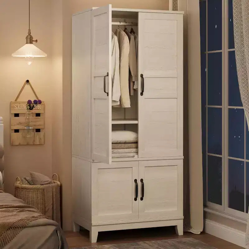 COZONY 72 Wooden Armoire Wardrobe with 4 Doors, Freestanding Closet with Hanging Rod & 18 Adjustable Shelves for Bedroom Clothing Storage