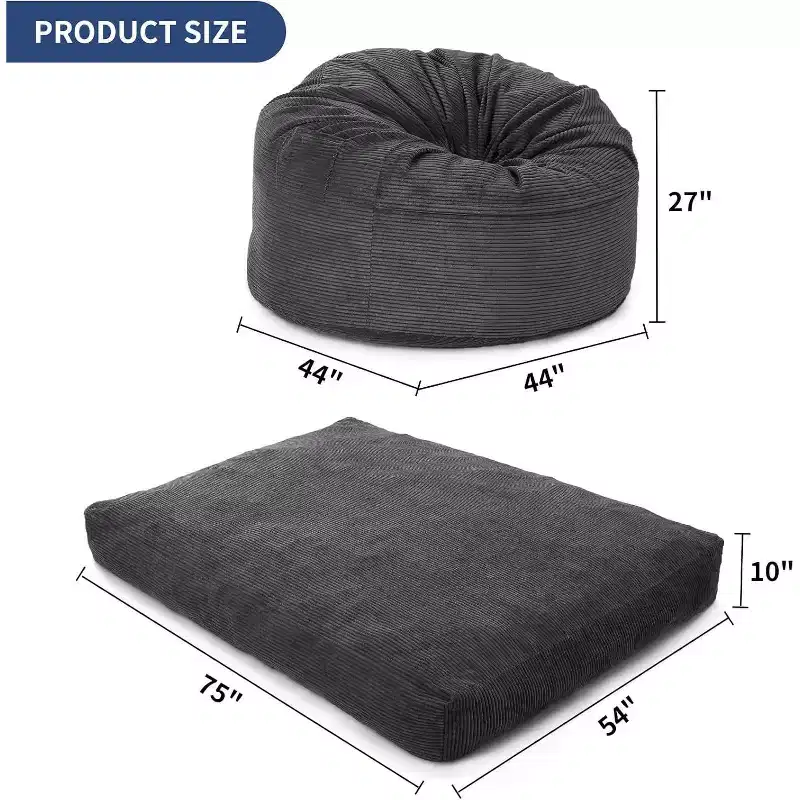 Convertible Bean Bag Chair Bed for Adults - Oversized Floor Mattress & Lounge Chair with Removable Washable Cover