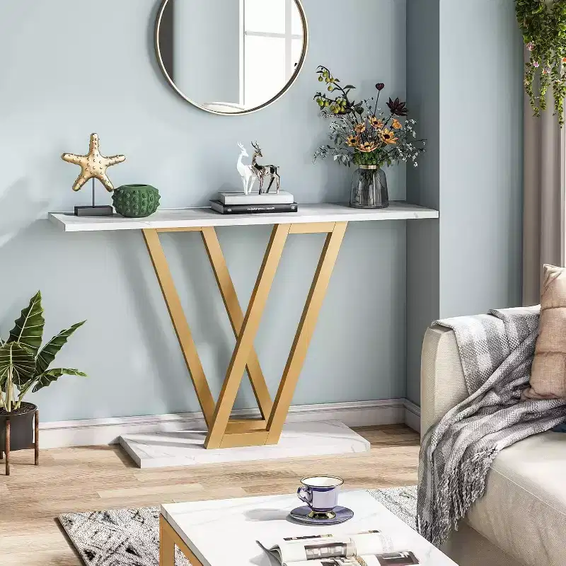 LITTLE TREE 43" Metal Frame Modern Console Table White