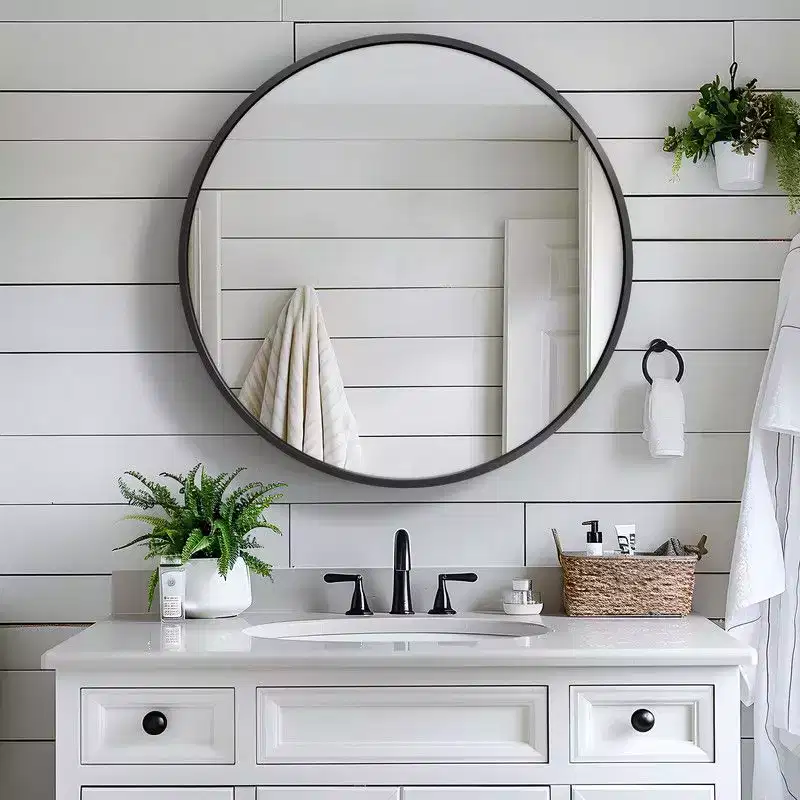 PexFix 24 in Round Black Medicine Cabinet with Mirror Surface Mount Metal Frame Bathroom Cabinet Wall Mounted Vanity Mirror Detachable Shelves