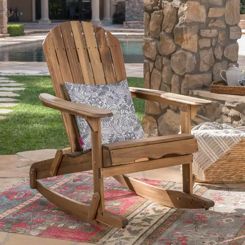 Okak Rustic Adirondack Rocking Chair Premium Acacia Accent Chairs,1 Pc,Outdoor Lazy Chair for Porch,Backyard&Garden,Natural