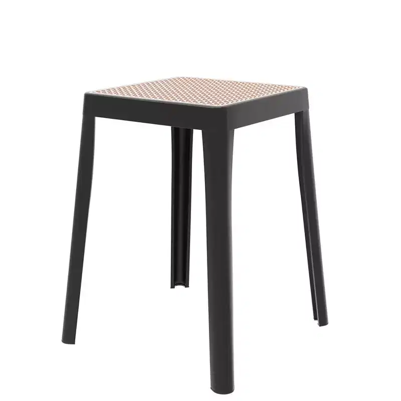 Stackable Square Dining Stool with Wicker Top, Lightweight Durable Design for Kitchen, Garden, Balcony, Cafe, Deck, or Terrace Use