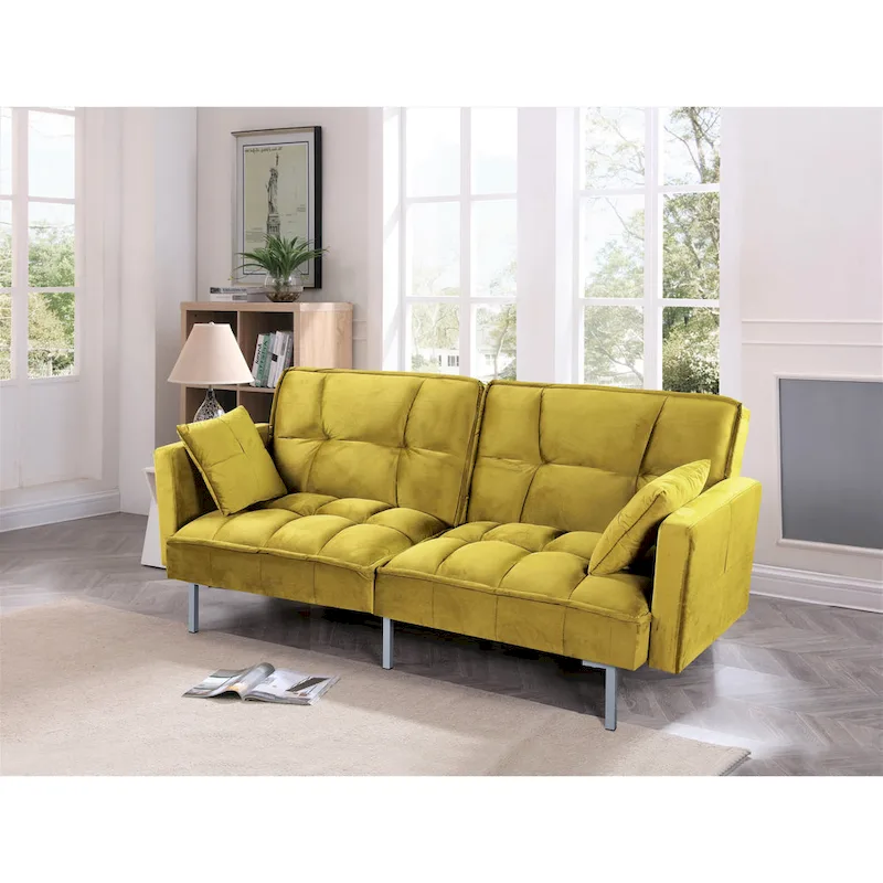 Bernal 75.6W Velvet Futon Sofa Bed Sleeper