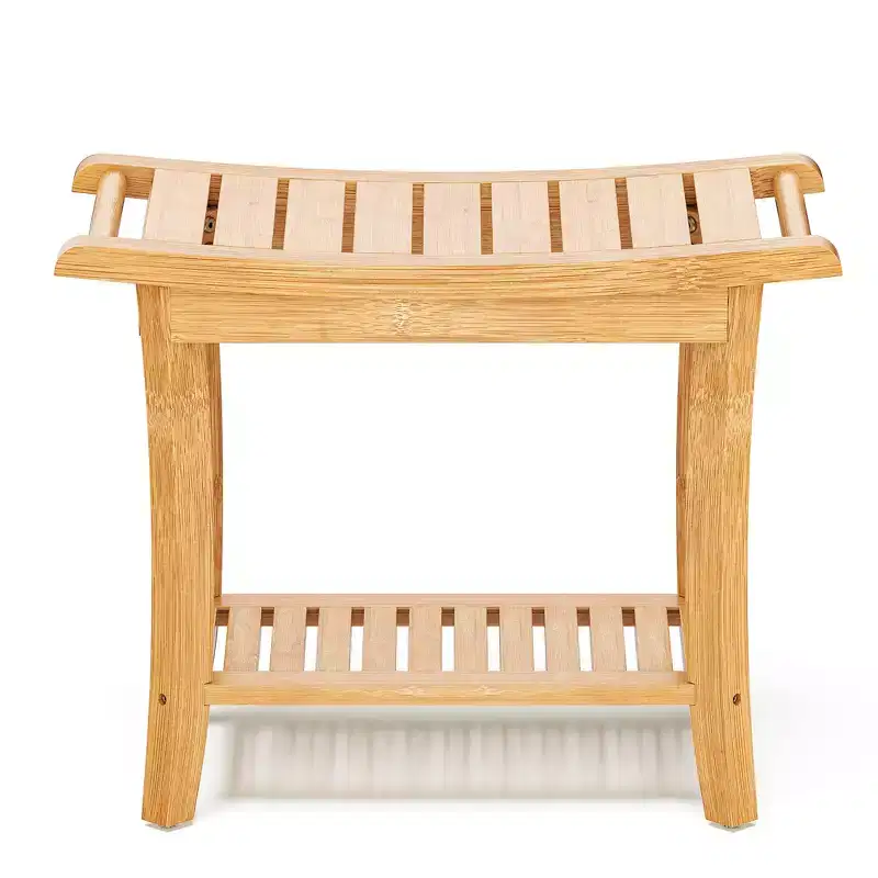 Bamboo Shower Bench with Storage Shelf, Waterproof, 330 lbs Capacity