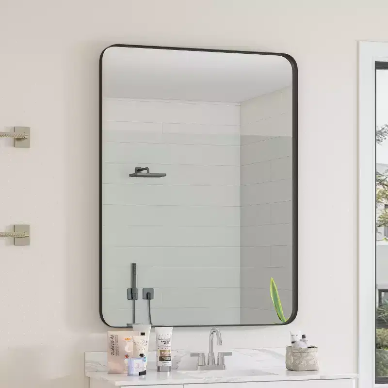 30x40 Inch Wall Mounted Black Rectangular Mirror Metal Framed Mirror