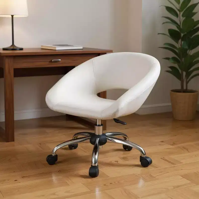 White & Silver Faux Leather Adjustable Height Swivel Rolling Office Chair