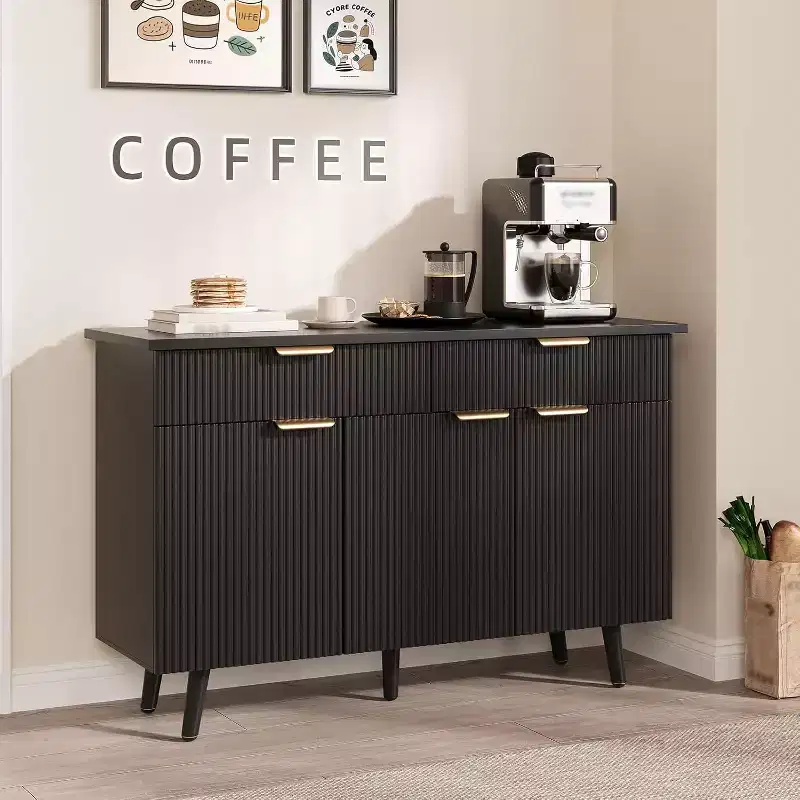 47 Sideboard Buffet Cabinet, Pantry Cabinet with Drawers Adjustable Shelf, Wood Cupboard Coffee Table for Kitchen, Living Room, Dining Room