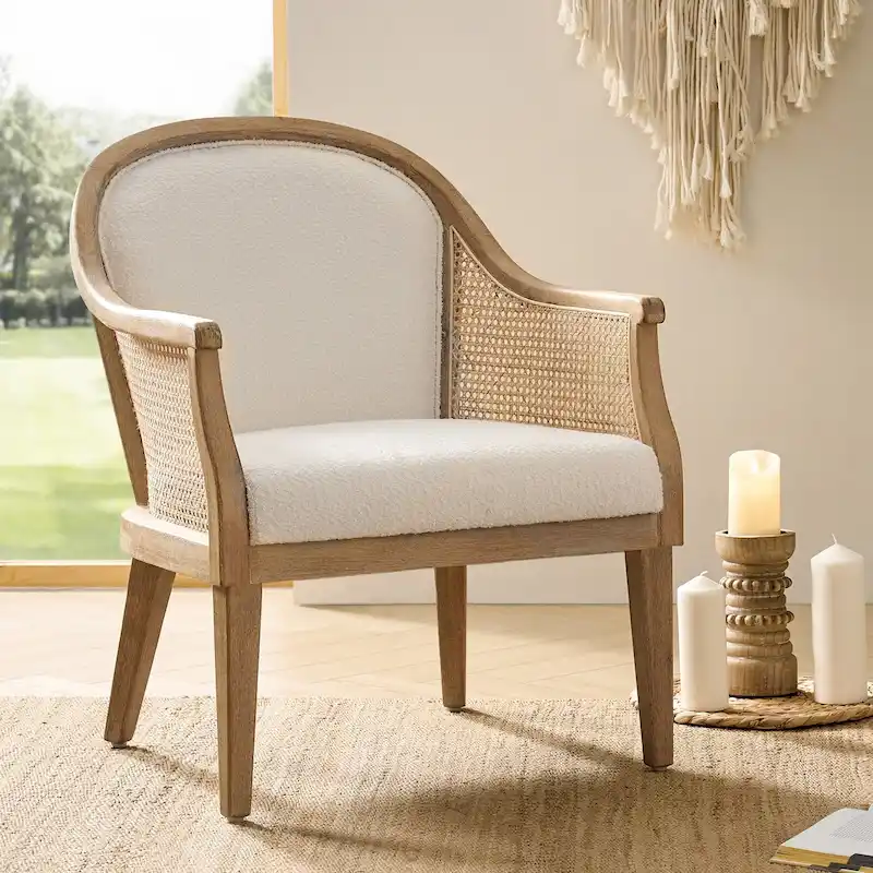 Danilo Farmhouse Rattan Solid Wood Armchair with Solid Wood Legs by HULALA HOME