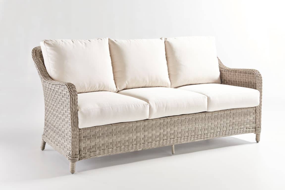 Outdoor Wicker Sofa Natural Brown with Beige Cushions