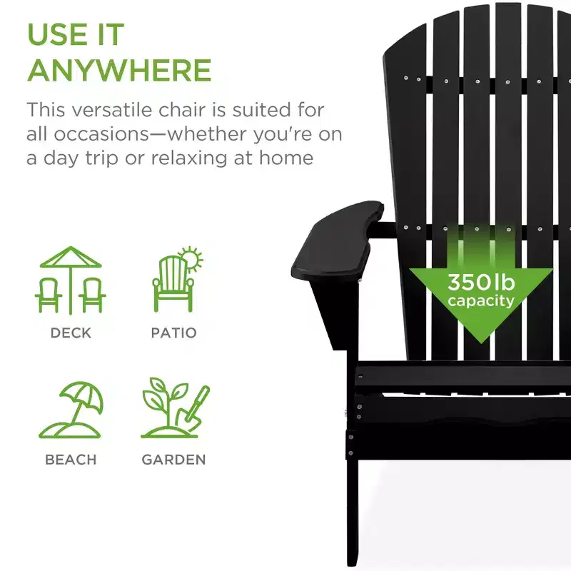 Best Choice Products Folding Adirondack Chair Outdoor, Wooden Accent Lounge Furniture w/ 350lb Capacity