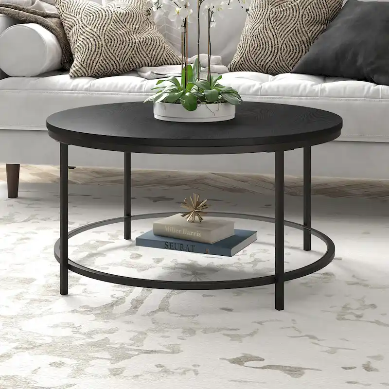 Sevilla 32 Wide Round Coffee Table with MDF Top and Glass Shelf - 32 Wide
