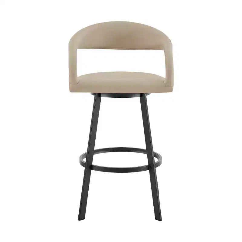 Beige & Black Faux Leather Swivel Bar Chair, Low Back, for 1