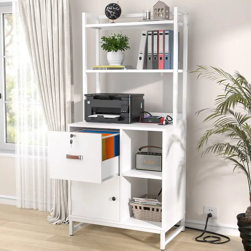 27.6 Wide Drawer File Cabinet, Wood Filing Cabinet With Charging Station and Locks