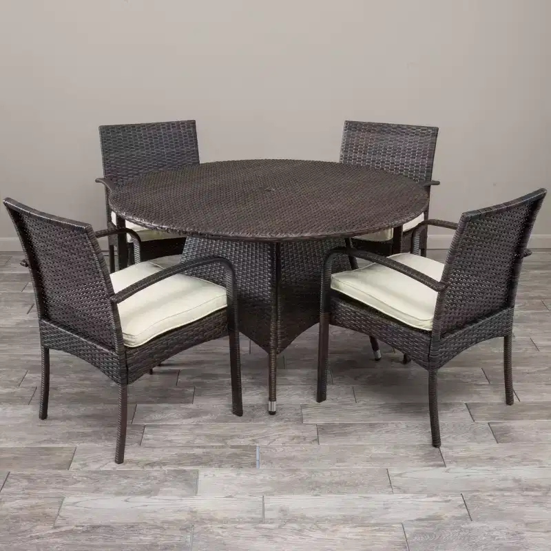 GDFStudio Dion Outdoor Wicker 5 Piece Dining Set with Cushions