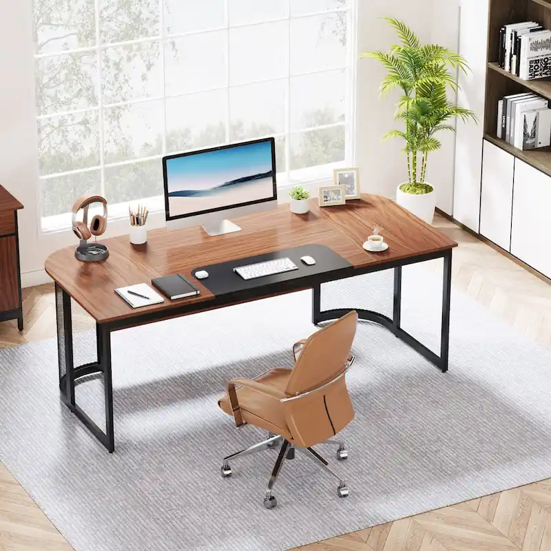 Large 63 L-Shaped Executive Office Desk with 31 File Cabinet
