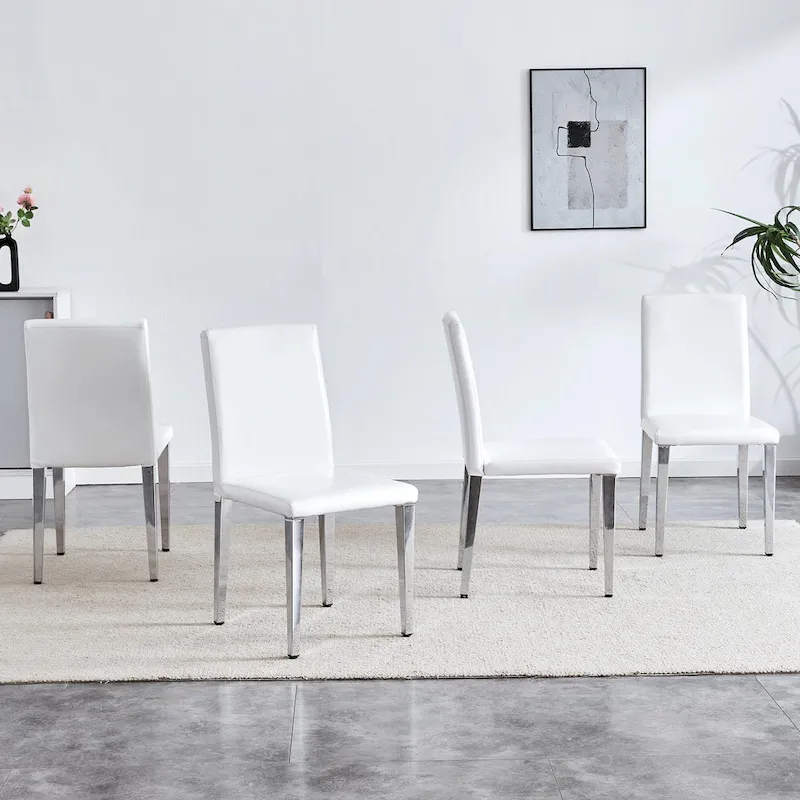 Dining Chairs Set of 4,Modern Kitchen & Dining Room Chairs,Faux Leather Cushion Seat Metal Legs