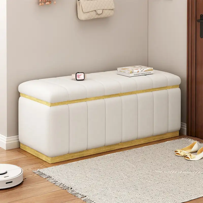 Linen Fabric Upholstered+Solid wood frame Bench