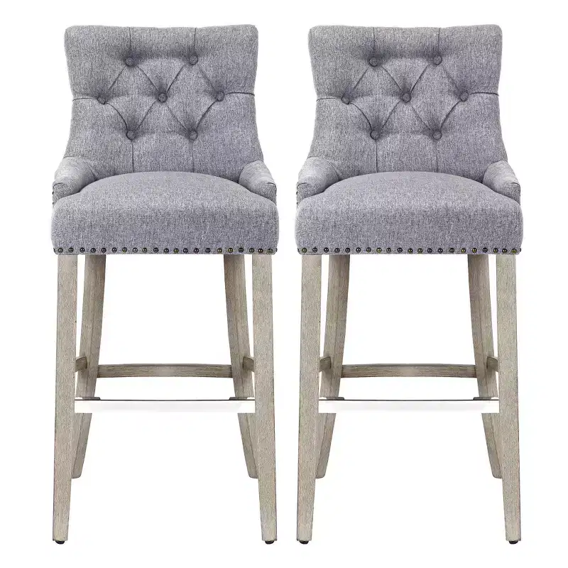 WestinTrends 29 Linen Tufted Buttons Upholstered Wingback Bar Stool (Set of 2), Gray