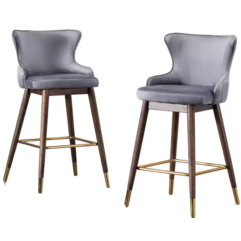 Roundhill Furniture Leland Fabric Upholstered Wingback Bar Stools, Gray, Set of 2
