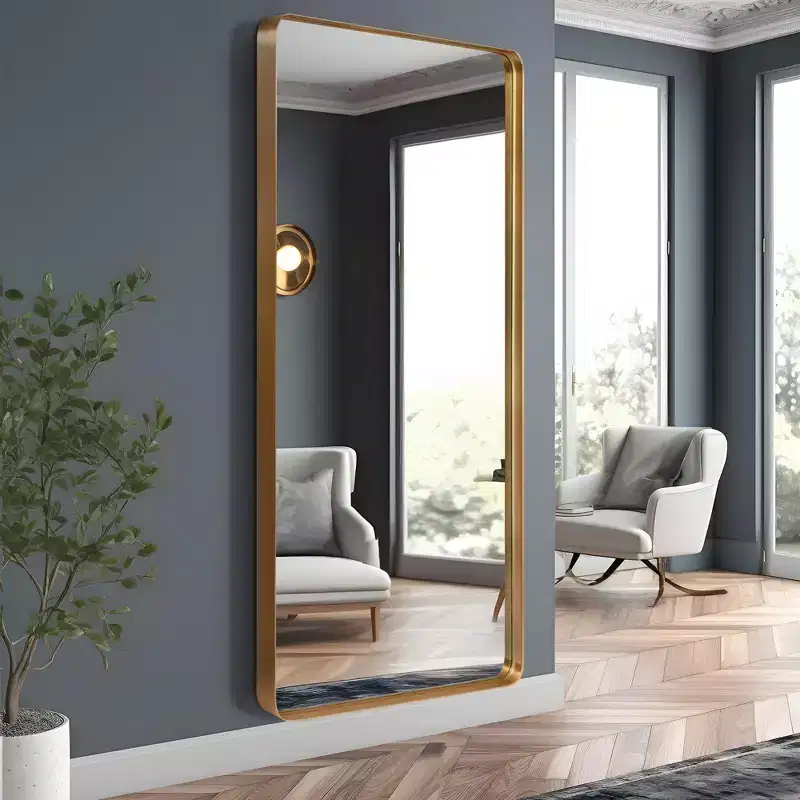 PexFix 31 in. x 71 in. Full Length Mirror Aluminum Round Corner Rectangle Deep Frame Wall Decor Mirror in Gold Freestanding Wall Mount