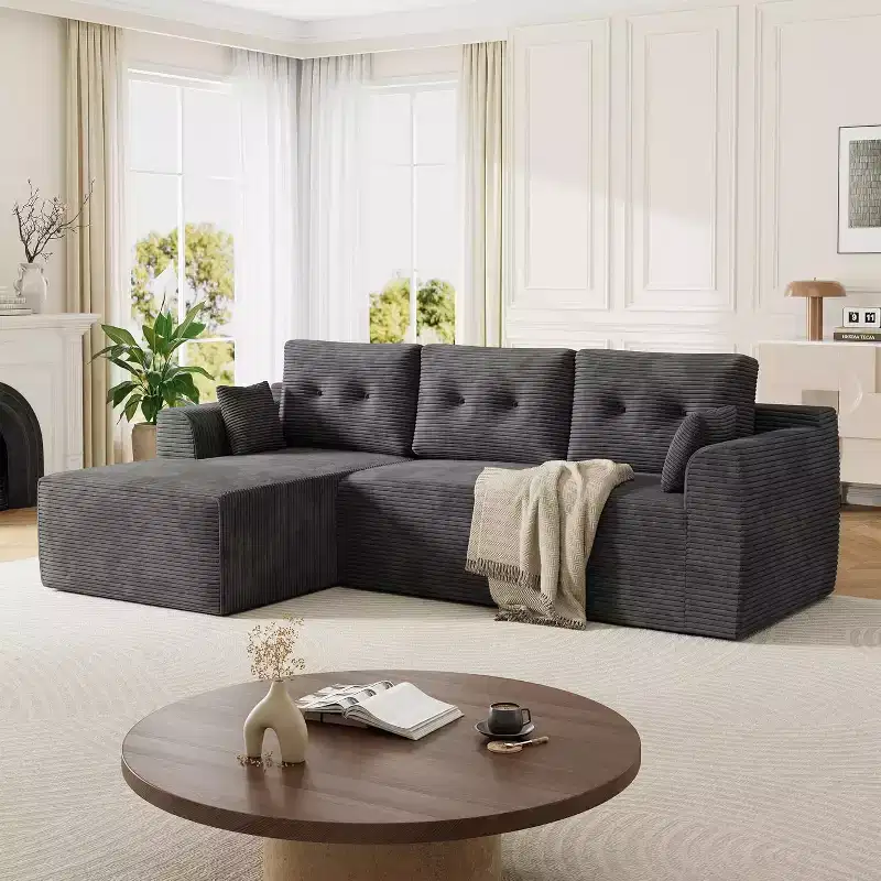 105 Modular Cloud Couch Sectional with Oversized Chaise - No Assembly Required Deep Seat Sofa for Living Room Bedroom - Grey