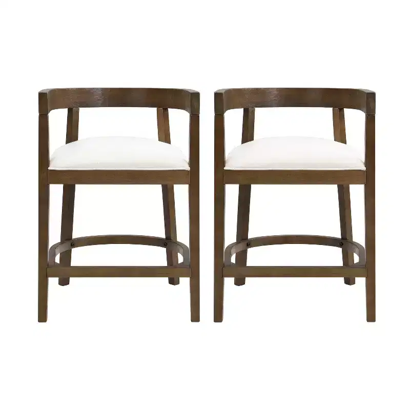 Christopher Knight Home Set of 2 25.25" Gina Upholstered Rubberwood Counter Height Barstools Walnut