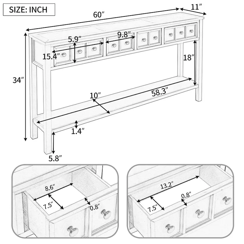 Rustic 4-drawer Entryway Console Table