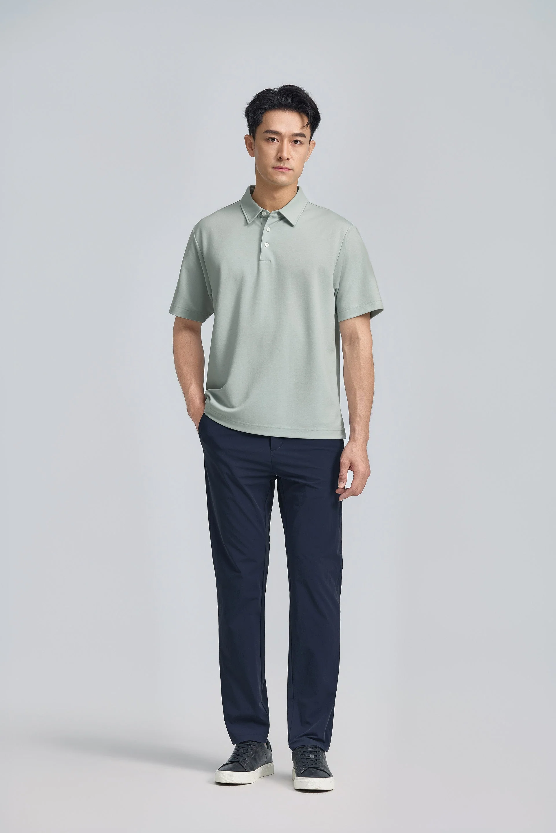 Double-Face Knit Polo – Sky Grey