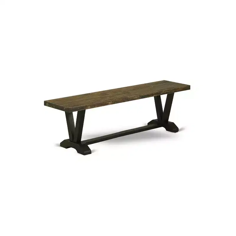 HomeStock Modern Dining Table Bench with Wooden Seat, 60x15x18 Inch, Black/Espresso