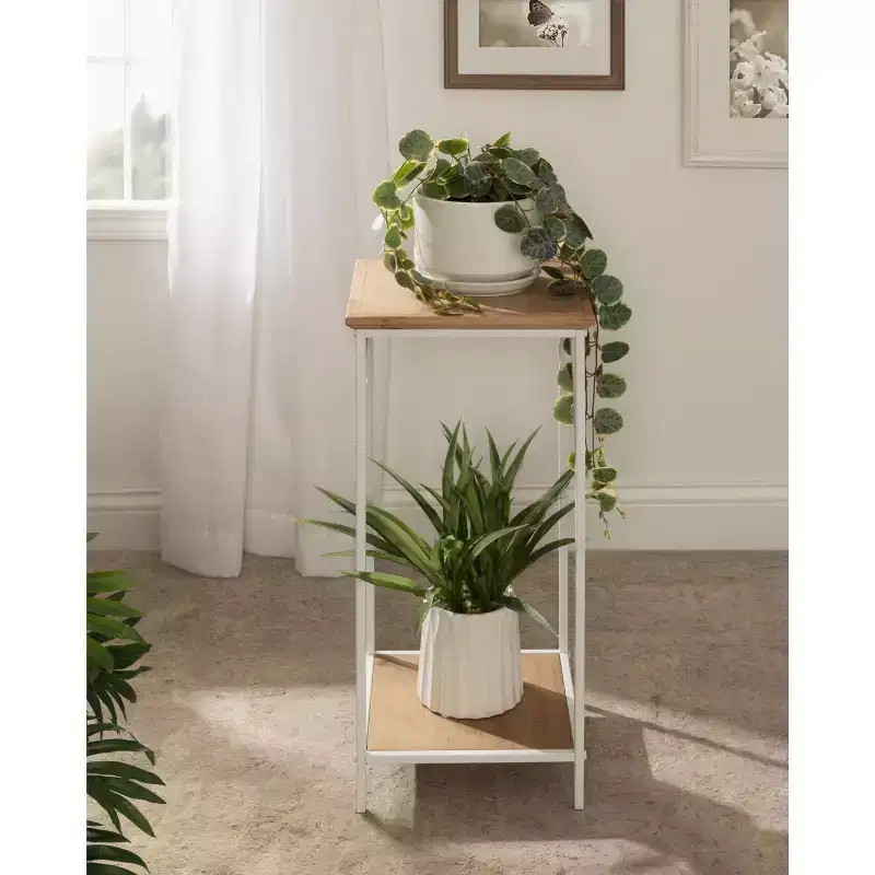 Square MDF Tea Table 12x12x26 Rustic Brown and White