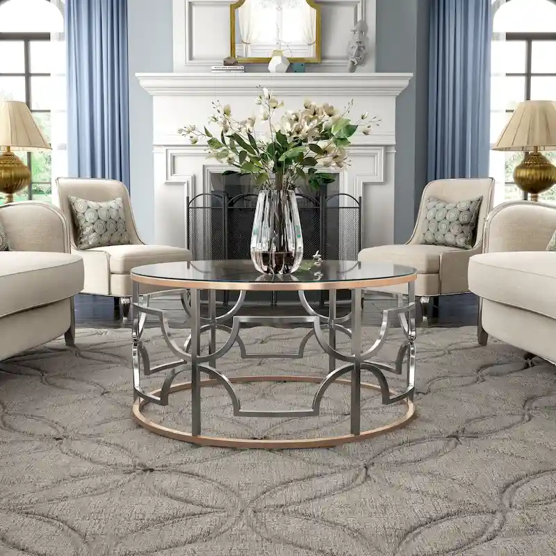 Modern Style Chrome and Gold Round Open Coffee Table