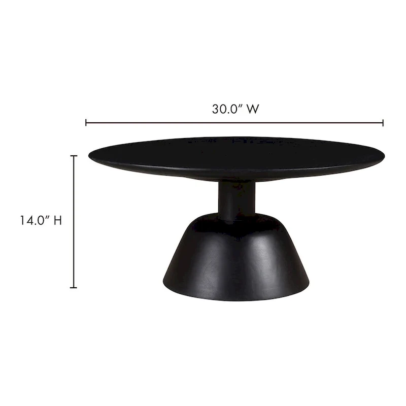 Black / Natural, Modern Round Pedestal Coffee Table for 1 – Solid Wood, 30W x 30D x 14H