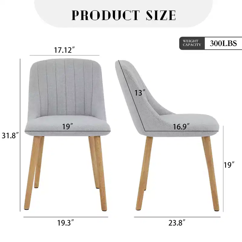 Dining Chairs Set of 2,Modern Upholstered Kitchen Chairs with Ergonomic Back Support,300lbs Capacity Dining Chairs with Oak Legs