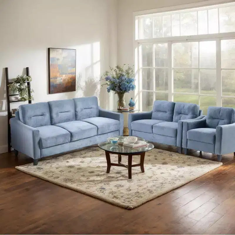 PexFix Modern Velvet Upholstered 3 Set Sectional Couches 3-Seater Sofa Loveseat and Single Chair with Solid Wood Frame for Living Room Apartment Gray