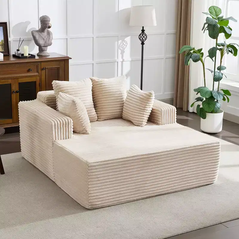 61 Oversized Chaise Lounge Chair Indoor, Corduroy Upholstered Boneless Sofa, 2Person Comfy Cloud Boneless Couch, 4 Pillows & Armrests