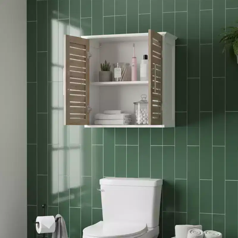 Wall Mounted Bathroom Medicine Cabinet with Two Louvered Doors – 20.5 x 21.7 x 8.7 in, MDF with Interior Shelf
