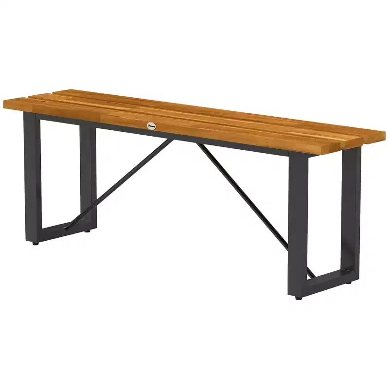 Outdoor Bench, 2-Person Backless Garden Bench, Acacia Wood Patio Bench Loveseat with Slatted Seat for Porch, Park
