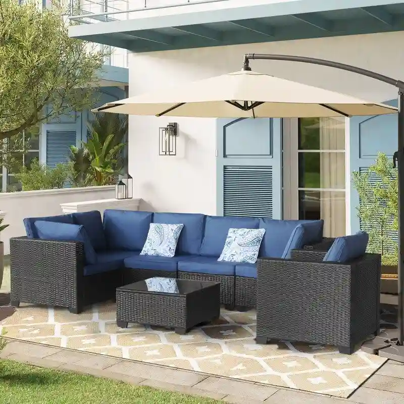 7-Piece Outdoor Patio Furniture Set  Conversation Set for Balcony, Garden, Porch, or Poolside, Suitable .