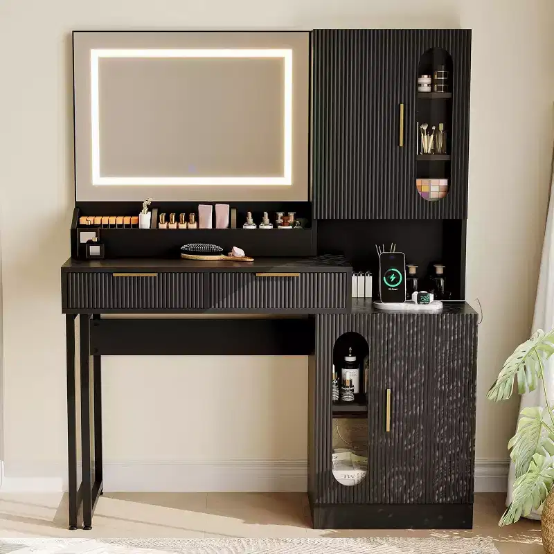 45 Wide Makeup Vanity with Large Cabinets, Drawers, Wooden Vanity Desk, Large Capacity for Bedroom